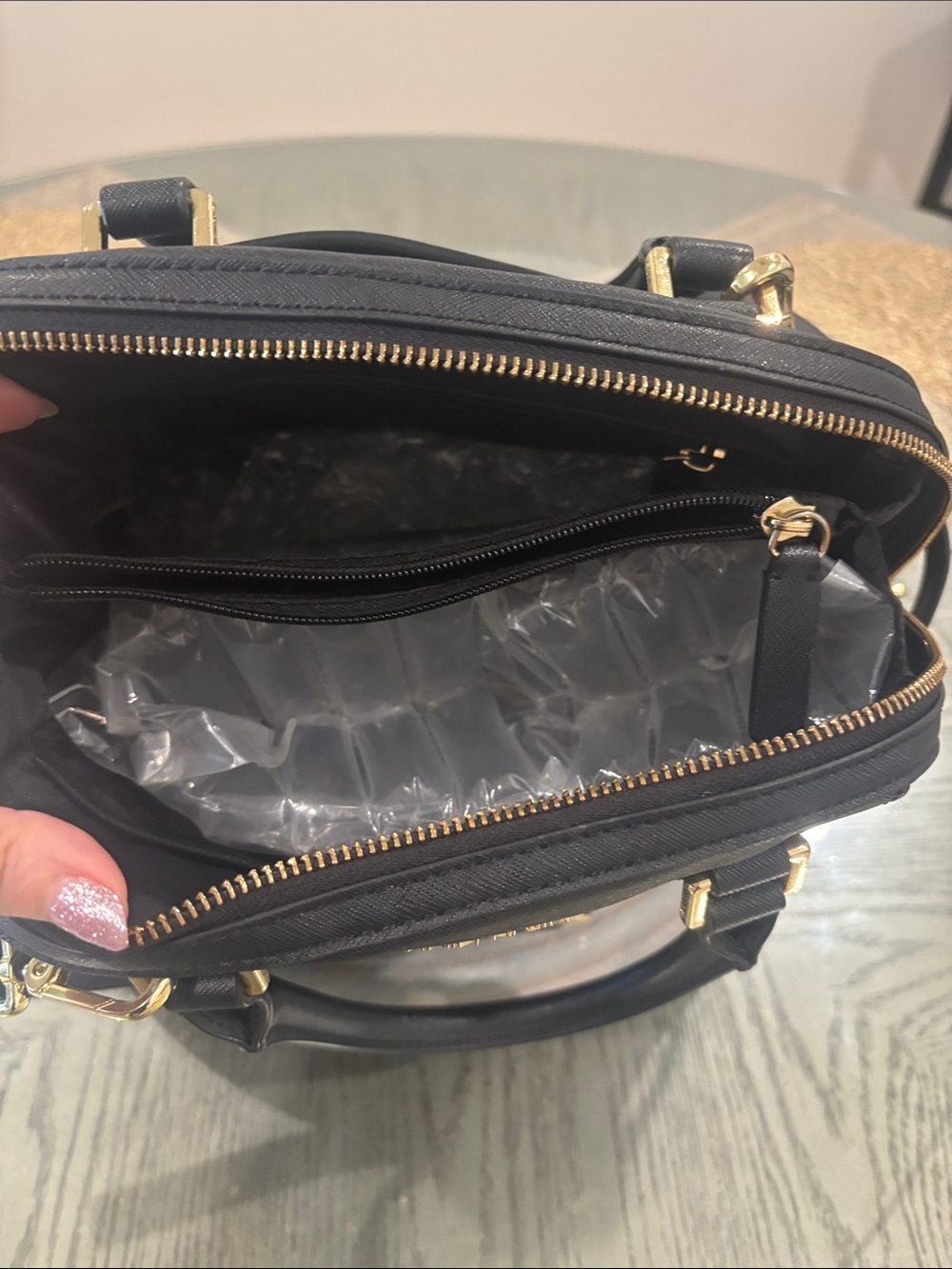 Calvin Klein Black Leather Dome Satchel with Gold Hardware - Picture 7 of 13